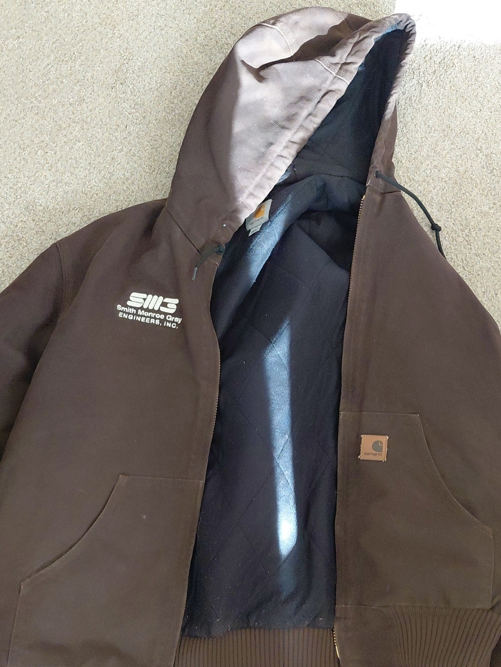 Carhartt Brown Hooded Puffer Jacket with Black Lining